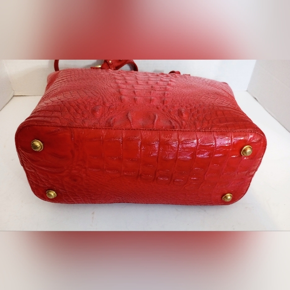 Brahmin Red Medium Asher Crocodile Embossed Leather Tote Bag, Tassel - Picture 9 of 14